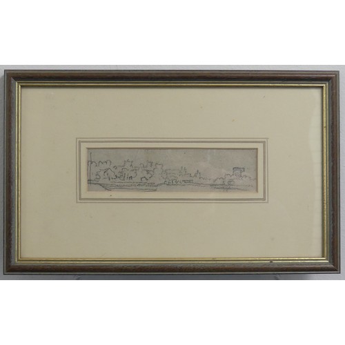 272 - John Varley (1778-1842), Landscape, pencil sketch, 4cm x 16cm, framed, together with two other pictu... 