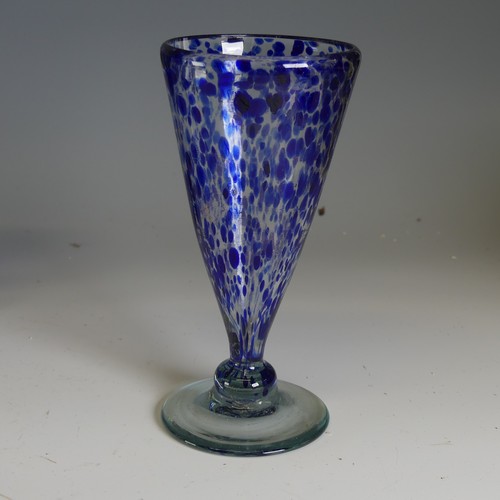 213 - A matched set of six Murano-type blue Glasses, of spotted blue design, of conicular form on knop ste... 