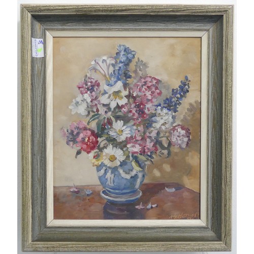 331 - A. G. Horner (Mid-20th century), Still life jars of Flowers, oil on board, signed and dated 1956 low... 