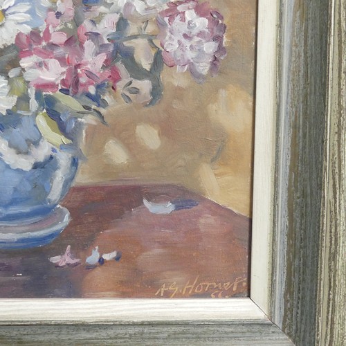 331 - A. G. Horner (Mid-20th century), Still life jars of Flowers, oil on board, signed and dated 1956 low... 