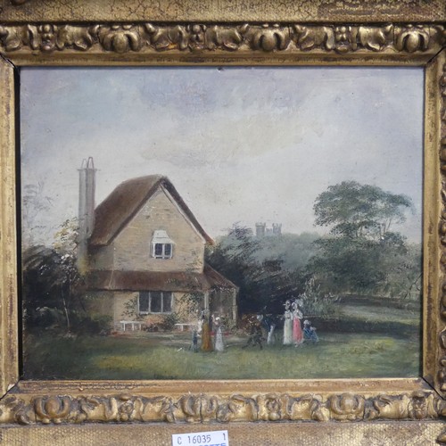 271 - 18th century School, The Roadside Inn, oil on panel, indistinctly signed, 19cm x 27cm, signed, frame... 