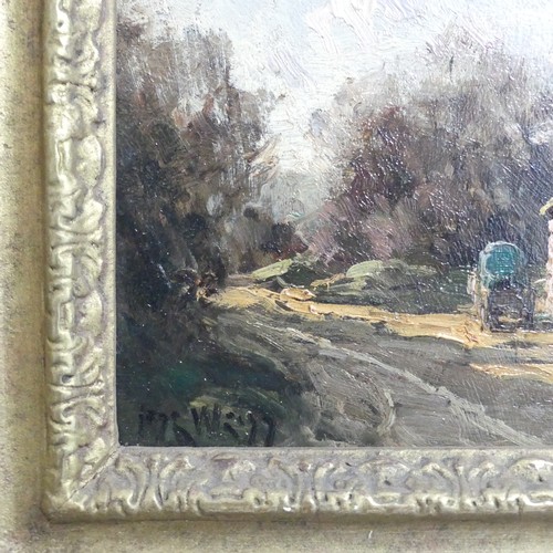 271 - 18th century School, The Roadside Inn, oil on panel, indistinctly signed, 19cm x 27cm, signed, frame... 