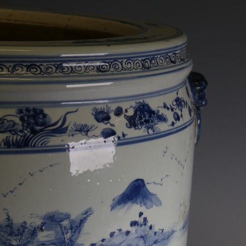 185 - A large 19thC Chinese blue and white porcelain Jardiniere, decorated in mountainous landscape, D 49c... 