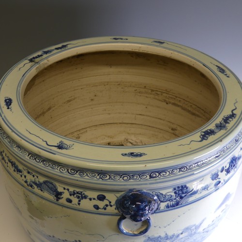 185 - A large 19thC Chinese blue and white porcelain Jardiniere, decorated in mountainous landscape, D 49c... 