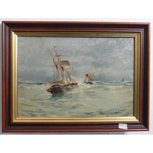 327 - W. Wilson, Fishing boats at sea, a pair, oil on canvas, signed, 25cm x 35cm, framed (2)... 