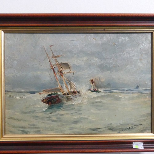 327 - W. Wilson, Fishing boats at sea, a pair, oil on canvas, signed, 25cm x 35cm, framed (2)... 