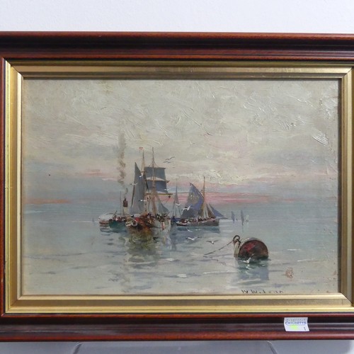 327 - W. Wilson, Fishing boats at sea, a pair, oil on canvas, signed, 25cm x 35cm, framed (2)... 