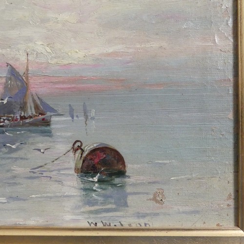 327 - W. Wilson, Fishing boats at sea, a pair, oil on canvas, signed, 25cm x 35cm, framed (2)... 