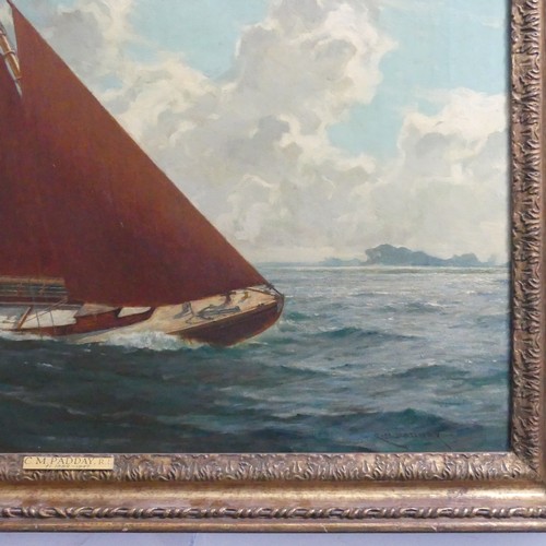 295 - Charles Murray Padday (British, 1868-1954), Yacht in full sail at sea, oil on canvas, signed lower r... 