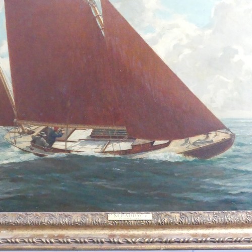 295 - Charles Murray Padday (British, 1868-1954), Yacht in full sail at sea, oil on canvas, signed lower r... 