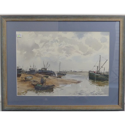 316 - Edward Ashton Cannell RSMA (1927-1994), Fishing boats at low water, watercolour, signed ‘Ashton Cann... 