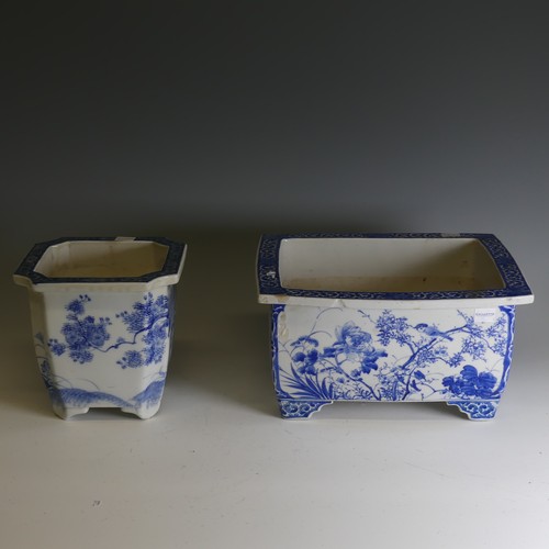 109 - A 20thC Japanese Seto porcelain Planter, of rectangular form, decorated in underglaze blue depiction... 