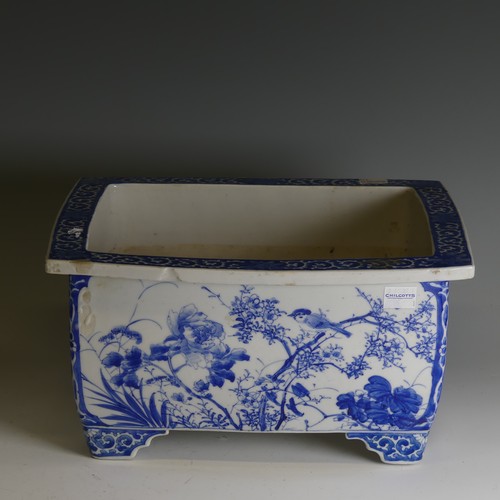 109 - A 20thC Japanese Seto porcelain Planter, of rectangular form, decorated in underglaze blue depiction... 