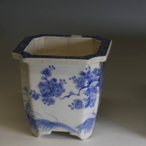 109 - A 20thC Japanese Seto porcelain Planter, of rectangular form, decorated in underglaze blue depiction... 