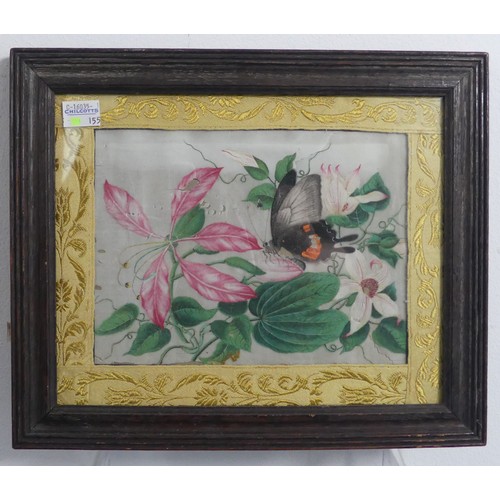 153 - A Chinese pith painting of Fish, Qing Dynasty, with border, 20cm x 30xm, in giltwood faux bamboo fra... 