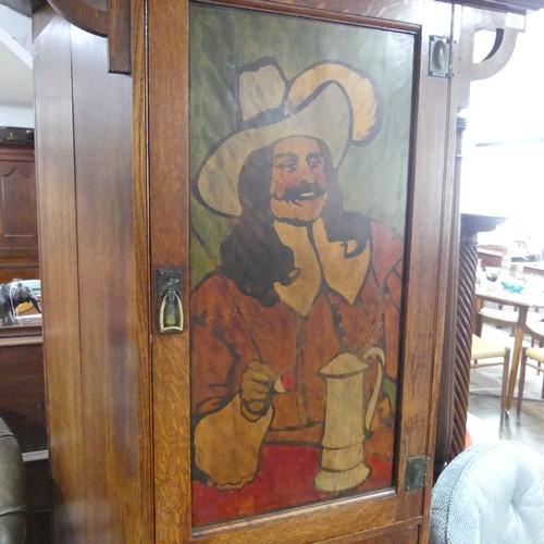 522 - A Shapland and Petter of Barnstaple Arts and Crafts oak hall Cabinet / Cupboard, with stencilled pan... 