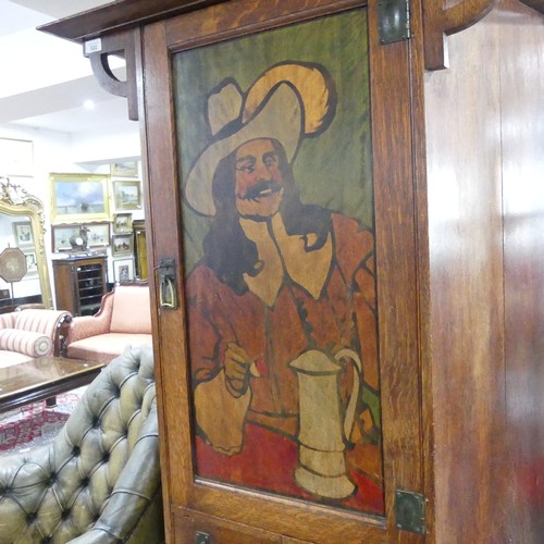 522 - A Shapland and Petter of Barnstaple Arts and Crafts oak hall Cabinet / Cupboard, with stencilled pan... 