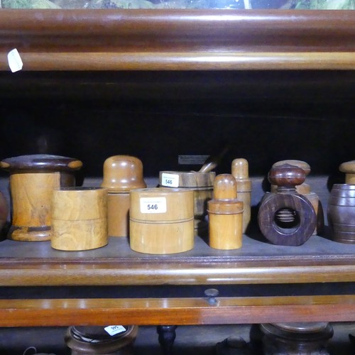 546 - A large quantity of late 19th / early 20th century Treen, including ; string boxes, medicine bottle ... 