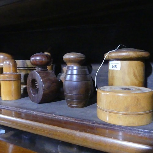 546 - A large quantity of late 19th / early 20th century Treen, including ; string boxes, medicine bottle ... 