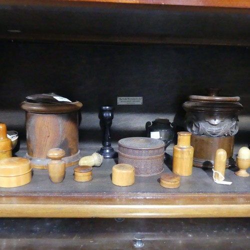 546 - A large quantity of late 19th / early 20th century Treen, including ; string boxes, medicine bottle ... 