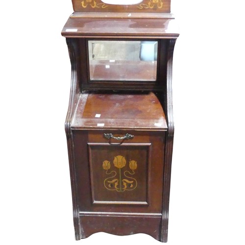 715 - An Edwardian mahogany Purdonium, with Art Nouveau inspired stylised floral inlay to panelled door, m... 