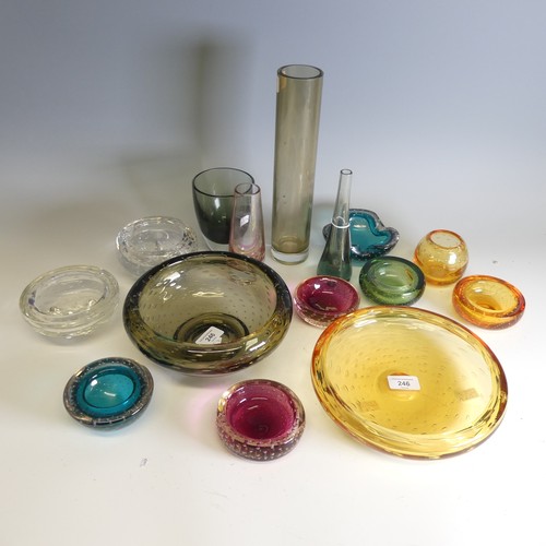 246 - A small quantity of controlled bubble Whitefriars glass Bowls and Ashtrays, the largest being 24 cm ... 