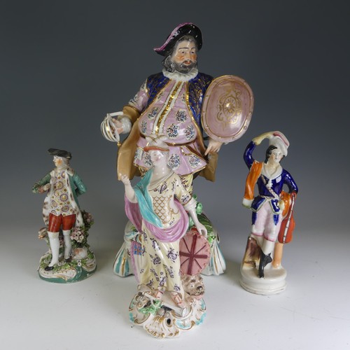 215 - A large 19thC Derby porcelain figure of Falstaff, decorated heavily, sword broken and chips elsewher... 