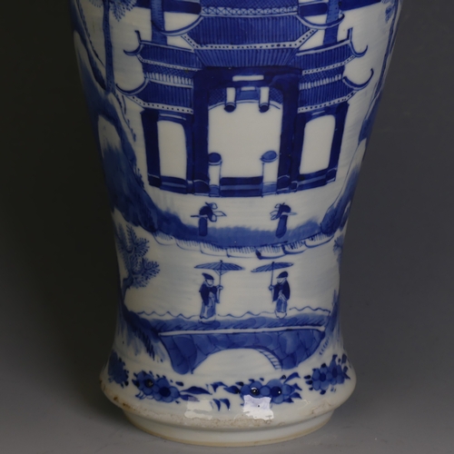 207 - A 19thC Chinese blue and white porcelain Vase, decorated with trees and pagoda in the moonlight, fou... 