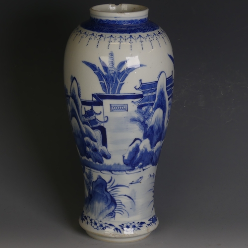 207 - A 19thC Chinese blue and white porcelain Vase, decorated with trees and pagoda in the moonlight, fou... 