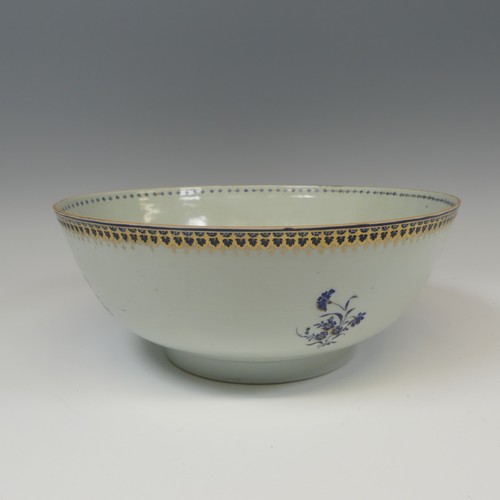 358 - A 19thC Chinese export porcelain Punch Bowl, the rim with gilt and cobalt blue scale decoration, the... 