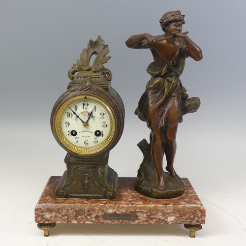 381 - A 19th century French bronzed and marble mantle Clock, dial signed 'E. Brasseur, Crozon', encased in... 