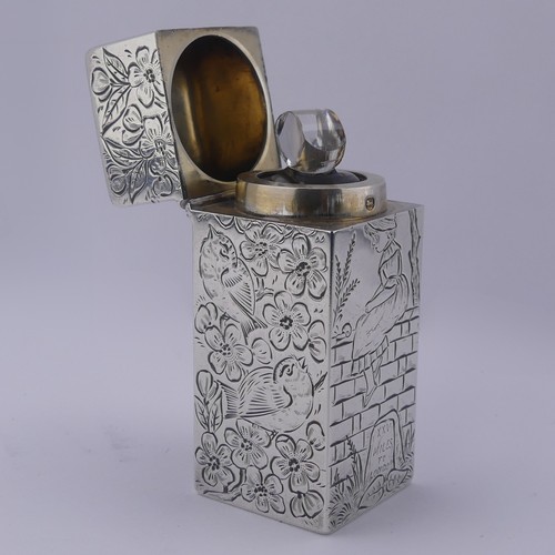 2 - Sampson Mordan; A Victorian silver Scent Bottle, hallmarked London 1890, of hinged rectangular form,... 