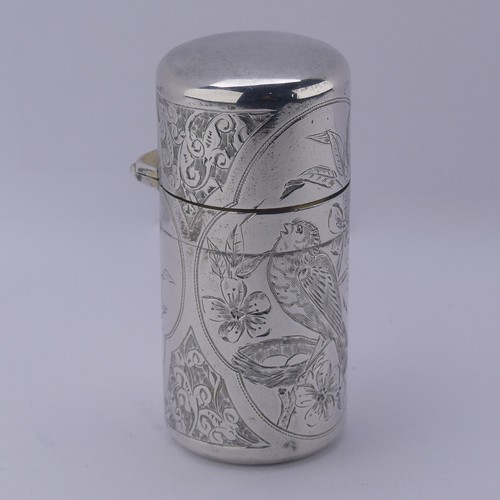 3 - Sampson Mordan; A Victorian silver Scent Bottle, hallmarked London 1882, of hinged cylindrical form,... 