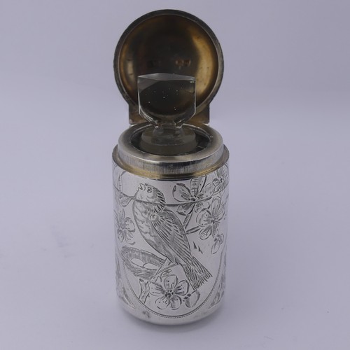 3 - Sampson Mordan; A Victorian silver Scent Bottle, hallmarked London 1882, of hinged cylindrical form,... 