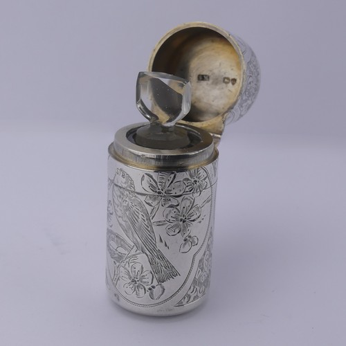 3 - Sampson Mordan; A Victorian silver Scent Bottle, hallmarked London 1882, of hinged cylindrical form,... 