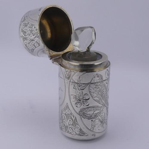 3 - Sampson Mordan; A Victorian silver Scent Bottle, hallmarked London 1882, of hinged cylindrical form,... 