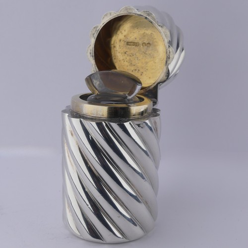 6 - Sampson Mordan; A Victorian silver Scent Bottle, hallmarked London 1890, of cylindrical form with sw... 