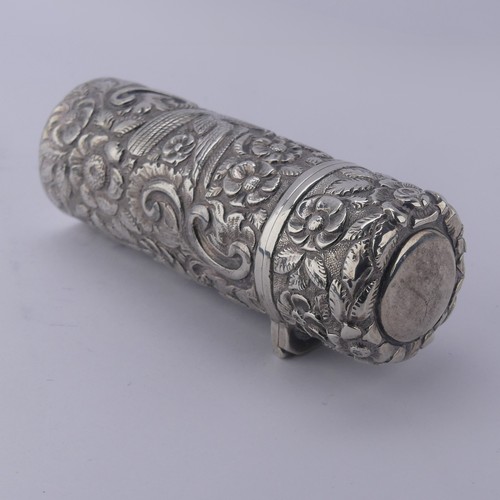 7 - Sampson Mordan; A Victorian silver Scent Bottle, hallmarked London 1890, of cylindrical form de... 