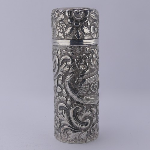 7 - Sampson Mordan; A Victorian silver Scent Bottle, hallmarked London 1890, of cylindrical form de... 