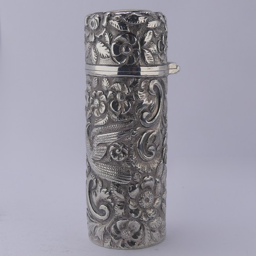 7 - Sampson Mordan; A Victorian silver Scent Bottle, hallmarked London 1890, of cylindrical form de... 