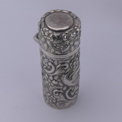 7 - Sampson Mordan; A Victorian silver Scent Bottle, hallmarked London 1890, of cylindrical form de... 