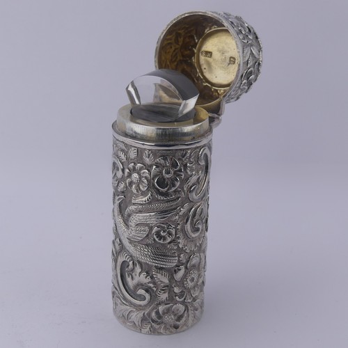 7 - Sampson Mordan; A Victorian silver Scent Bottle, hallmarked London 1890, of cylindrical form de... 