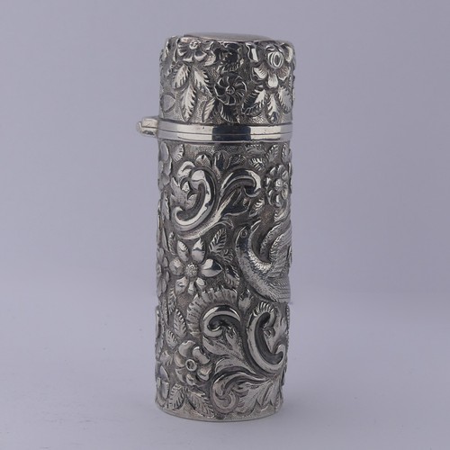 7 - Sampson Mordan; A Victorian silver Scent Bottle, hallmarked London 1890, of cylindrical form de... 