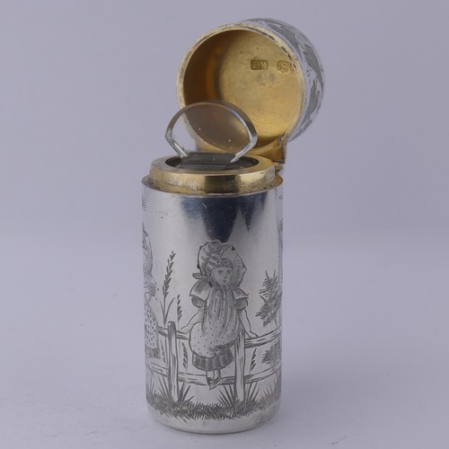 9 - Sampson Mordan; A Victorian silver Scent Bottle, hallmarked London 1882, of cylindrical form decorat... 