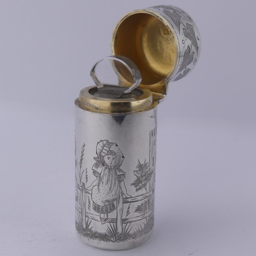 9 - Sampson Mordan; A Victorian silver Scent Bottle, hallmarked London 1882, of cylindrical form decorat... 