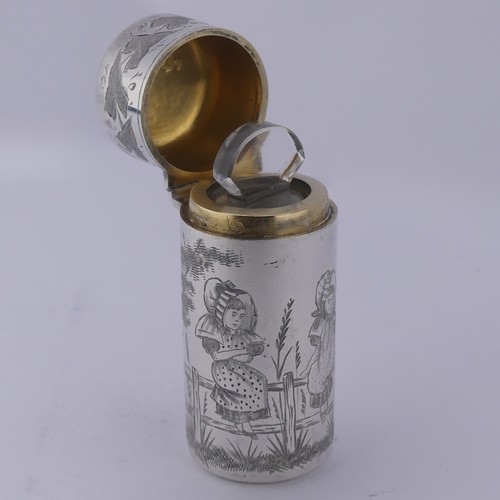 9 - Sampson Mordan; A Victorian silver Scent Bottle, hallmarked London 1882, of cylindrical form decorat... 