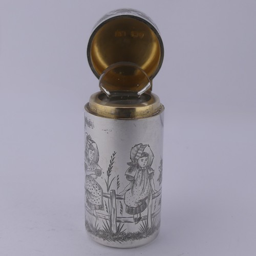 9 - Sampson Mordan; A Victorian silver Scent Bottle, hallmarked London 1882, of cylindrical form decorat... 