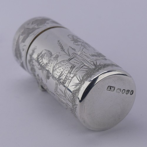 9 - Sampson Mordan; A Victorian silver Scent Bottle, hallmarked London 1882, of cylindrical form decorat... 