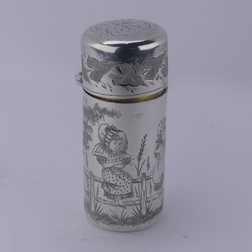 9 - Sampson Mordan; A Victorian silver Scent Bottle, hallmarked London 1882, of cylindrical form decorat... 