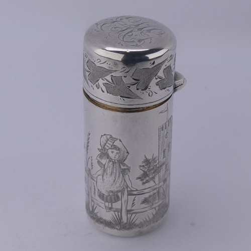 9 - Sampson Mordan; A Victorian silver Scent Bottle, hallmarked London 1882, of cylindrical form decorat... 